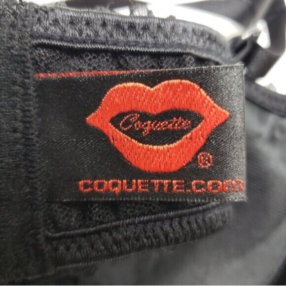 Coquette Sexy Bra Deep Red Black Lace Balconette Size Large - Picture 10 of 12